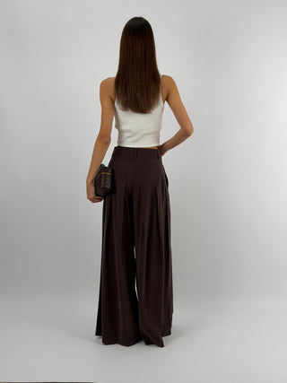 Pantalone Wide Leg con Pinces Marrone Lumina