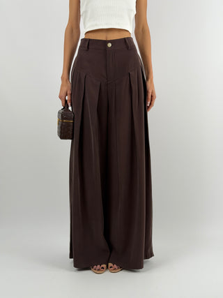 Pantalone Wide Leg con Pinces Marrone Lumina