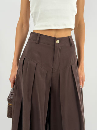 Pantalone Wide Leg con Pinces Marrone Lumina
