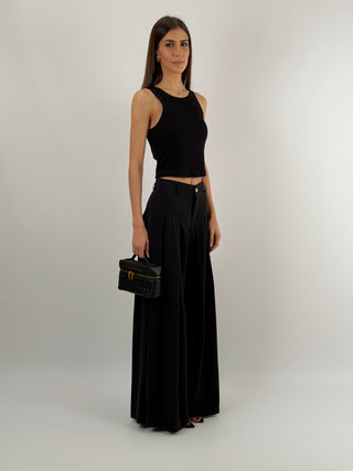 Pantalone Wide Leg con Pinces Nero Lumina
