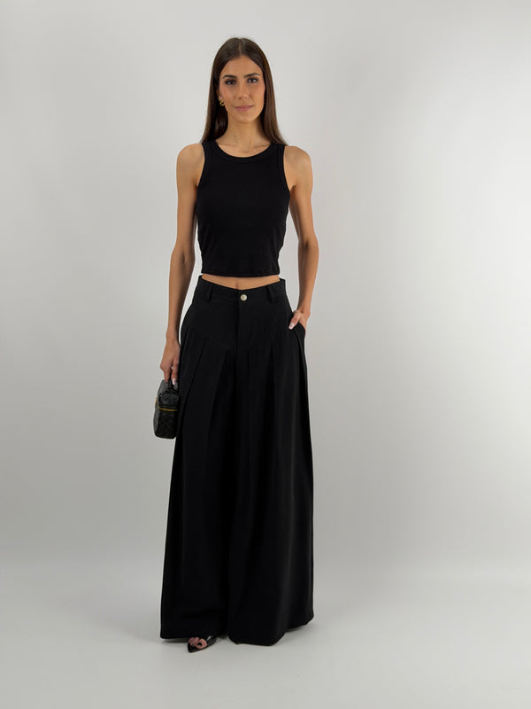 Pantalone Wide Leg con Pinces Nero Lumina