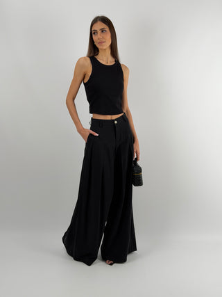 Pantalone Wide Leg con Pinces Nero Lumina