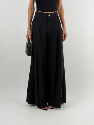 Pantalone Wide Leg con Pinces Nero Lumina