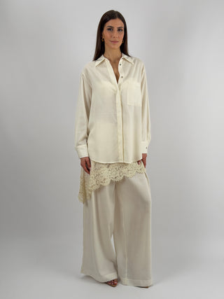 Pantalone a Palazzo con Pinces Panna Lumina