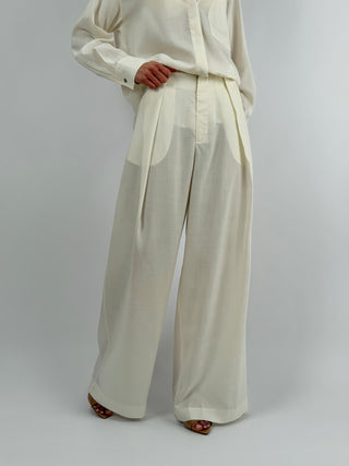 Pantalone a Palazzo con Pinces Panna Lumina