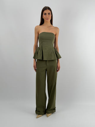 Pantalone con Risvolto Verde Militare Lumina