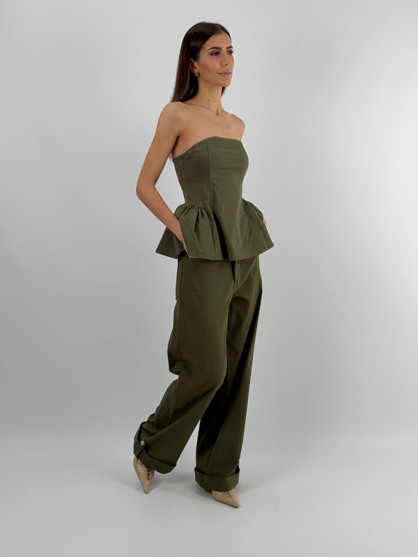 Pantalone con Risvolto Verde Militare Lumina