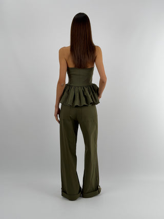 Pantalone con Risvolto Verde Militare Lumina