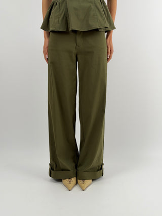 Pantalone con Risvolto Verde Militare Lumina
