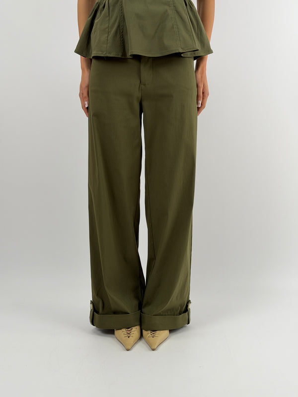 Pantalone con Risvolto Verde Militare Lumina