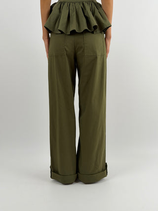 Pantalone con Risvolto Verde Militare Lumina