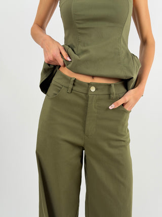 Pantalone con Risvolto Verde Militare Lumina
