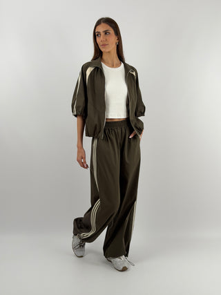 Pantalone Sportivo Verde Militare con Bande Lumina