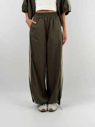 Pantalone Sportivo Verde Militare con Bande Lumina