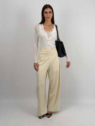 Pantalone con Fasce in Vita Crema