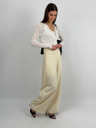 Pantalone con Fasce in Vita Crema