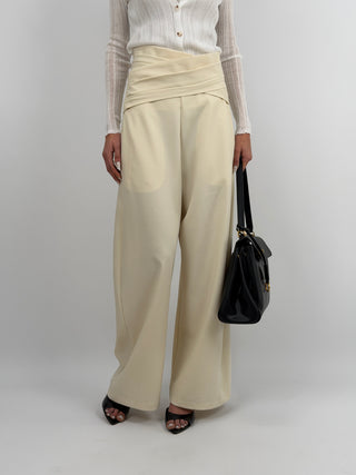 Pantalone con Fasce in Vita Crema