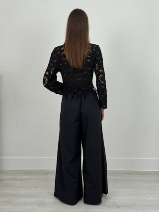 Pantalone Ampio in Cotone Wide Leg Nero