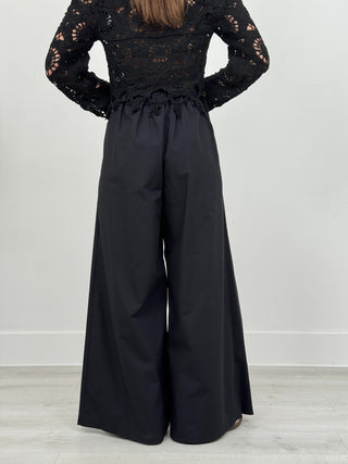 Pantalone Ampio in Cotone Wide Leg Nero