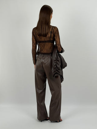 Pantalone Wide Leg in Eco Pelle Marrone