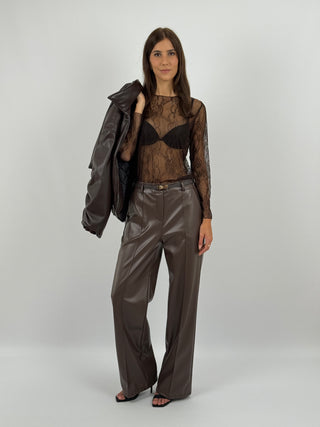 Pantalone Wide Leg in Eco Pelle Marrone