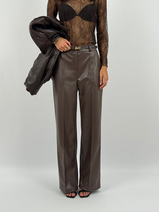 Pantalone Wide Leg in Eco Pelle Marrone