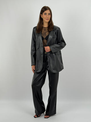 Pantalone Wide Leg in Eco Pelle Nero