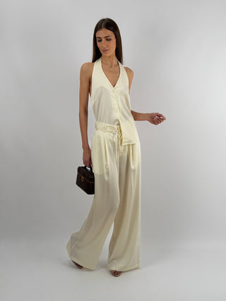 Set Top e Pantalone con Cintura Sottile Crema Lumina