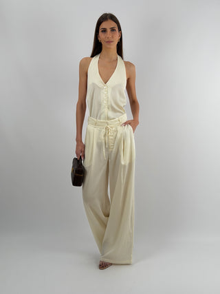 Set Top e Pantalone con Cintura Sottile Crema Lumina