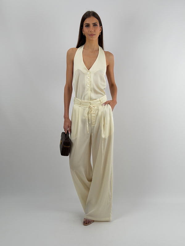 Pantalone con Cintura Sottile Crema Lumina
