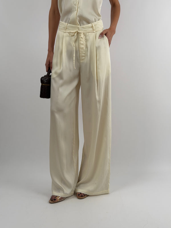Pantalone con Cintura Sottile Crema Lumina