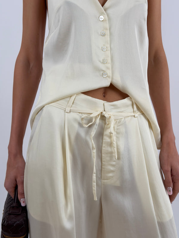 Pantalone con Cintura Sottile Crema Lumina