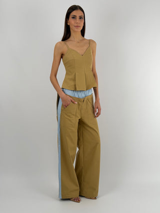 Pantalone Lumina Combinato in Cotone Cammello
