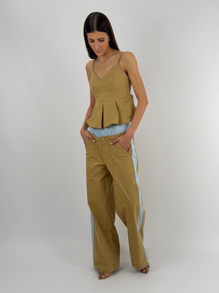 Pantalone Lumina Combinato in Cotone Cammello