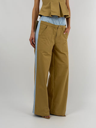 Pantalone Lumina Combinato in Cotone Cammello