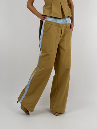 Pantalone Lumina Combinato in Cotone Cammello