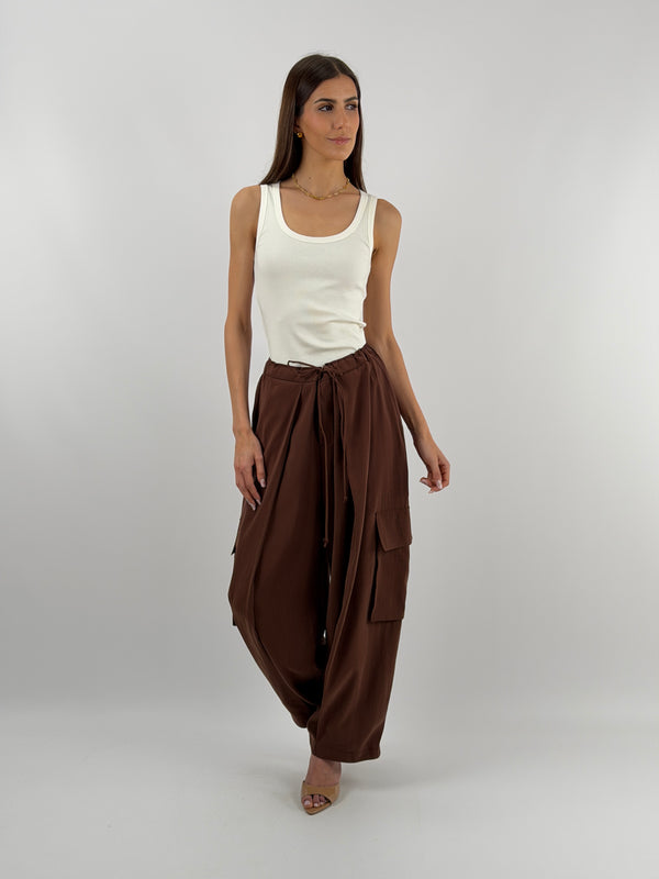 Pantalone Cargo Fluido Marrone Lumina