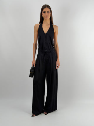 Set Top e Pantalone con Cintura Sottile Nero Lumina