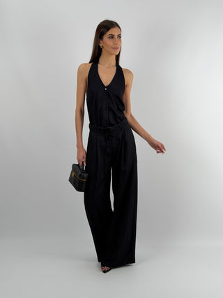 Set Top e Pantalone con Cintura Sottile Nero Lumina