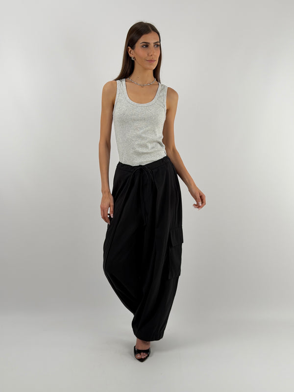 Pantalone Cargo Fluido Nero Lumina