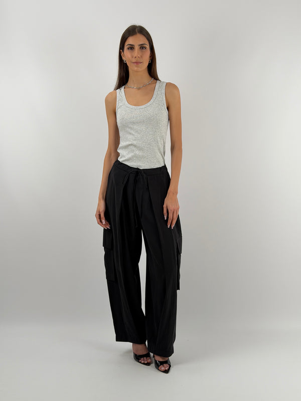 Pantalone Cargo Fluido Nero Lumina