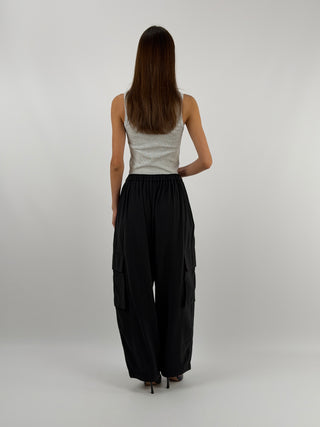 Pantalone Cargo Fluido Nero Lumina