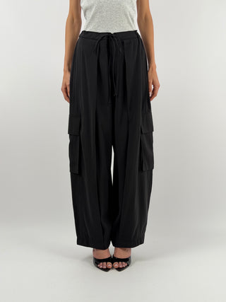 Pantalone Cargo Fluido Nero Lumina