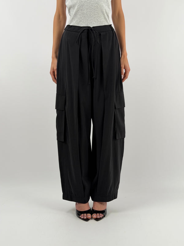 Pantalone Cargo Fluido Nero Lumina