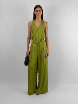 Set Top e Pantalone con Cintura Sottile Verde Oliva Lumina