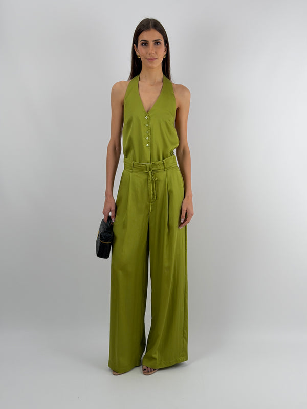 Pantalone con Cintura Sottile Verde Oliva Lumina