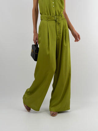 Set Top e Pantalone con Cintura Sottile Verde Oliva Lumina