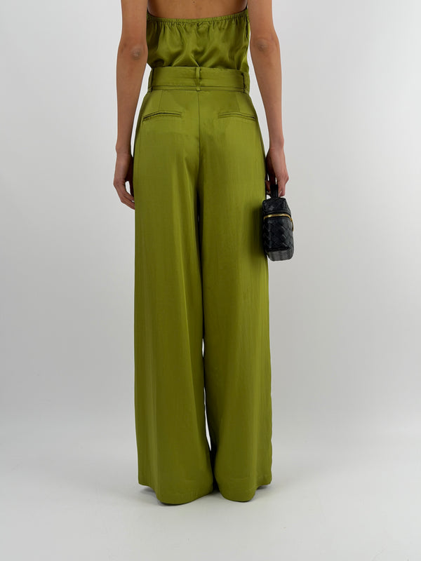 Pantalone con Cintura Sottile Verde Oliva Lumina