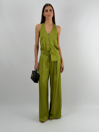 Pantalone con Cintura Sottile Verde Oliva Lumina