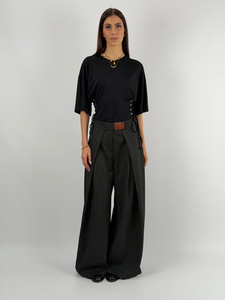 Pantalone con Pinces Gessato Nero